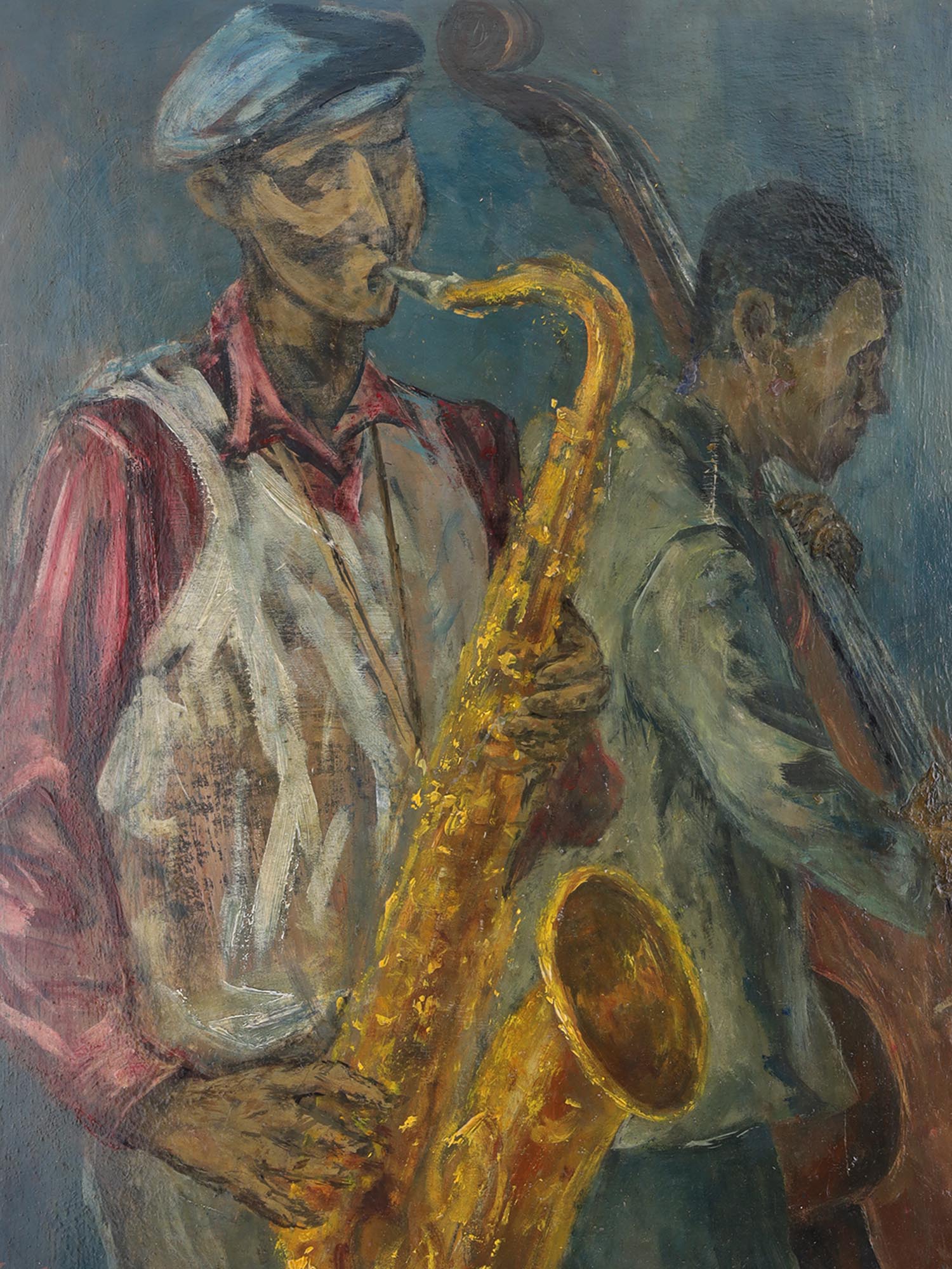 AMERICAN OIL PAINTING JAZZ MEN BY BRUCE MITCHELL PIC-1